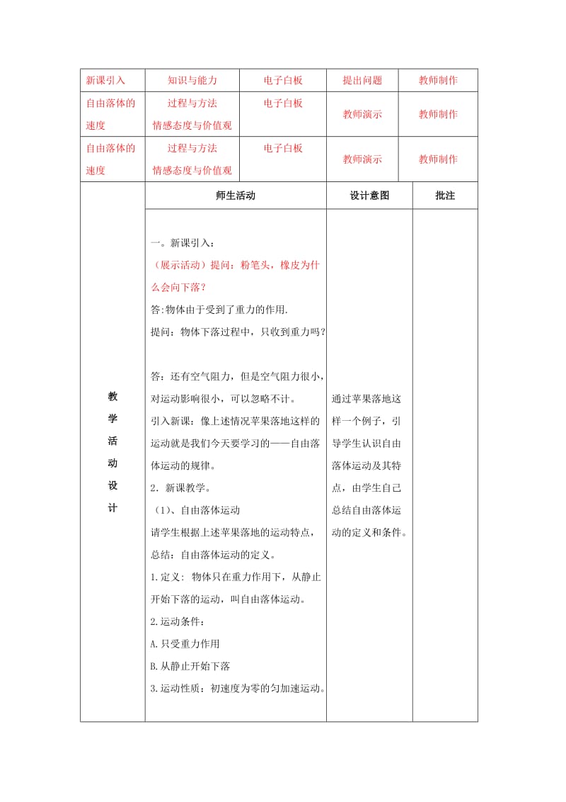 陕西省石泉县高中物理 第2章 研究匀变速直线运动的规律 2.2 自由落体运动规律教案 沪科版必修1.doc_第2页