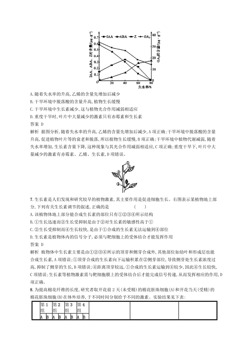 广西2020版高考生物一轮复习 单元质检卷十 植物的激素调节（含解析）新人教版.docx_第3页