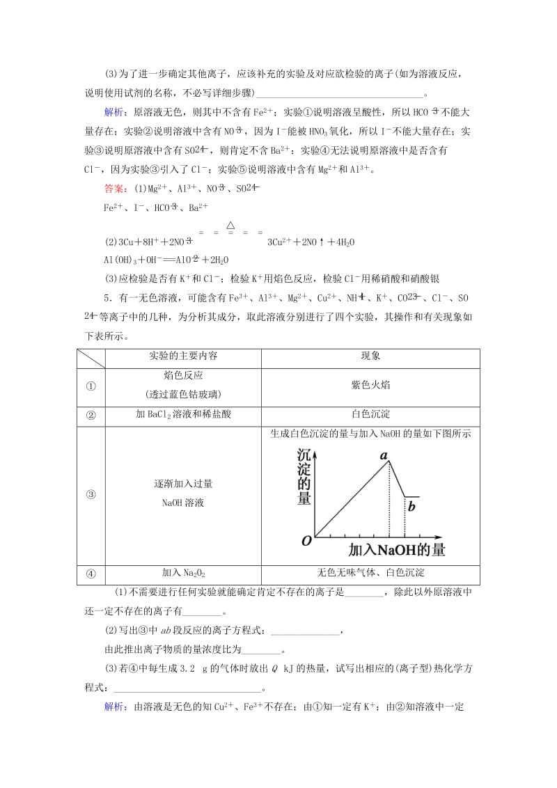 2019高考化学总复习 第二章 化学物质及其变化 2-2-4 考点四 离子的综合推断基础小题快练 新人教版.doc_第3页