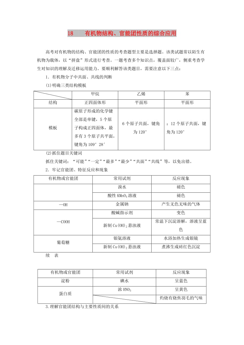 （通用版）2019版高考化学一轮复习 第九章 有机化合物 微专题强化突破18 有机物结构、官能团性质的综合应用学案 新人教版.doc_第1页