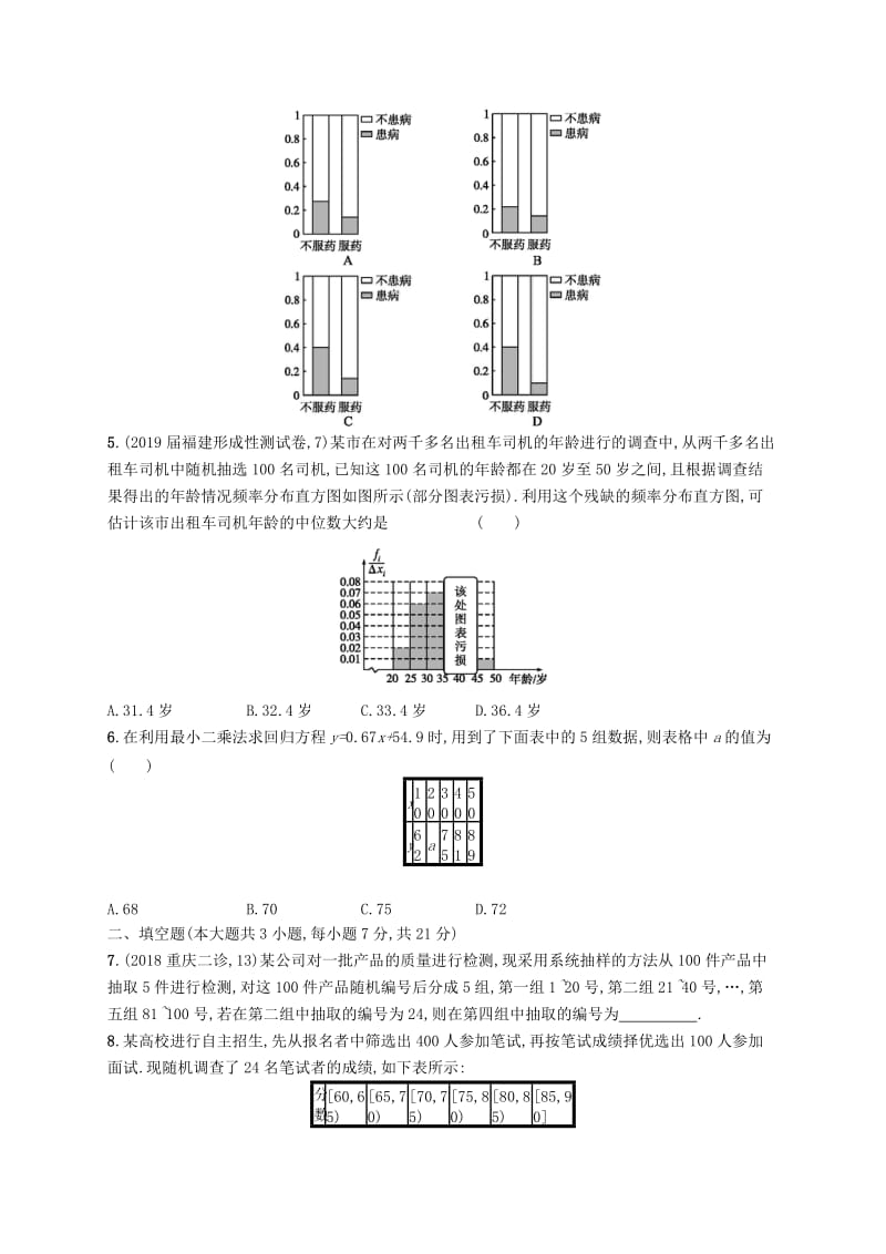 2020版高考数学一轮复习 单元质检卷十 算法初步、统计与统计案例 理 北师大版.docx_第2页