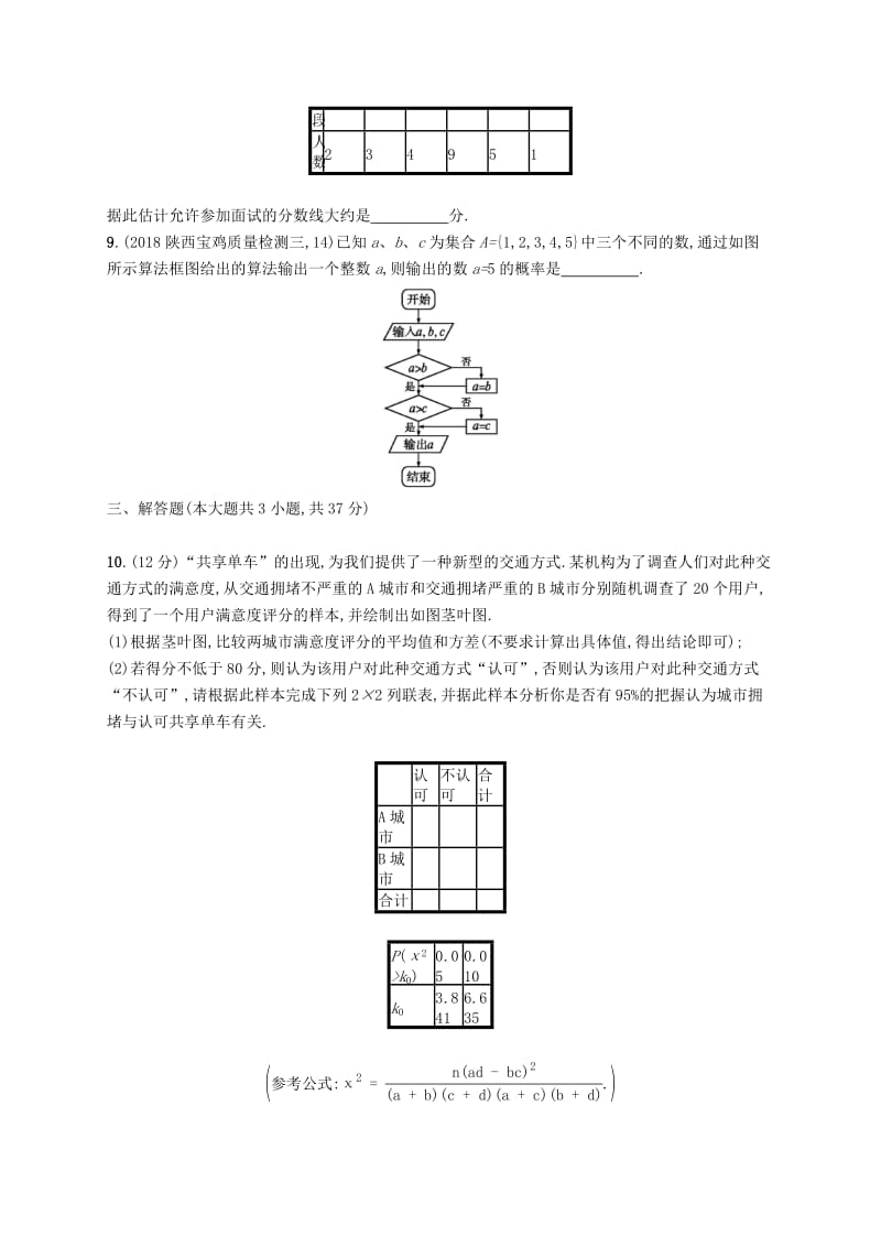 2020版高考数学一轮复习 单元质检卷十 算法初步、统计与统计案例 理 北师大版.docx_第3页