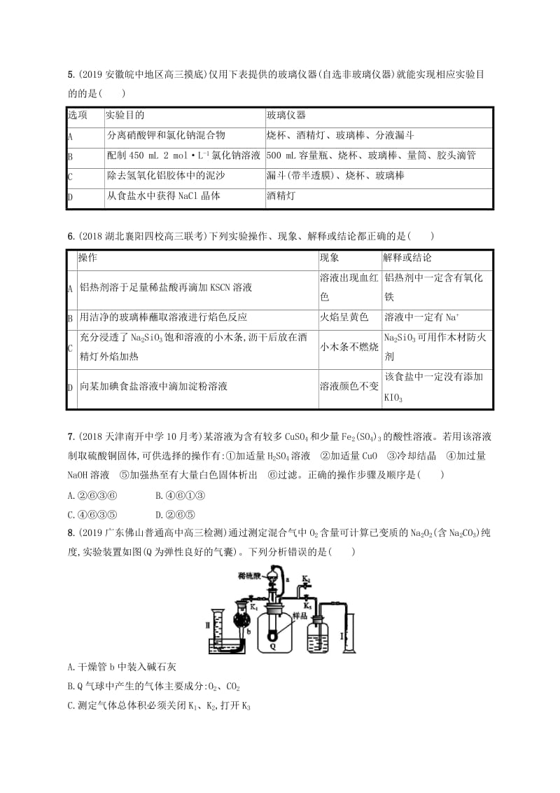 2020版高考化学大一轮复习 单元质检卷10 化学实验基础 鲁科版.doc_第2页