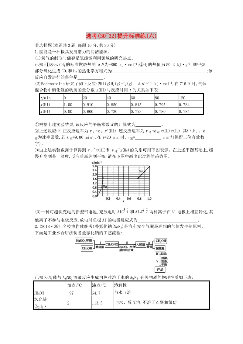 （浙江专用）2019年高考化学大二轮复习 选考（30-32）提升标准练（六）.doc_第1页