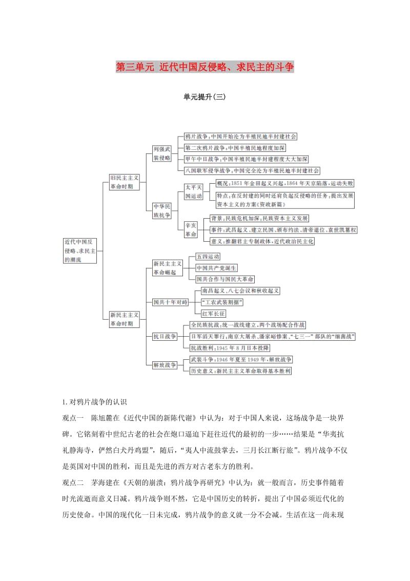 江苏专用2019届高考历史一轮复习第三单元近代中国反侵略求民主的斗争单元提升学案新人教版.doc_第1页