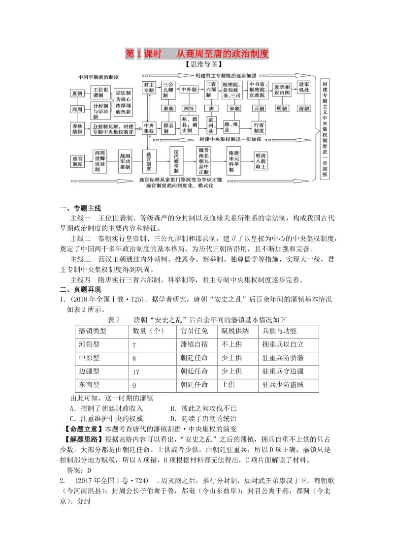 湖南省永州市2019年高考历史二轮复习 第1课时 中国古代政治制度学案.doc_第1页