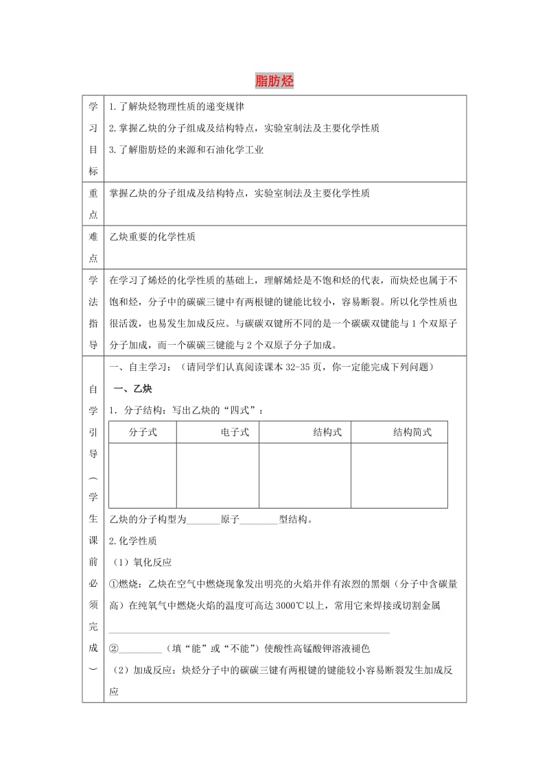 辽宁省抚顺市高中化学 第二章 烃和卤代烃 2.1 炔烃和脂肪烃的来源应用第2课时导学案新人教版选修5.doc_第1页