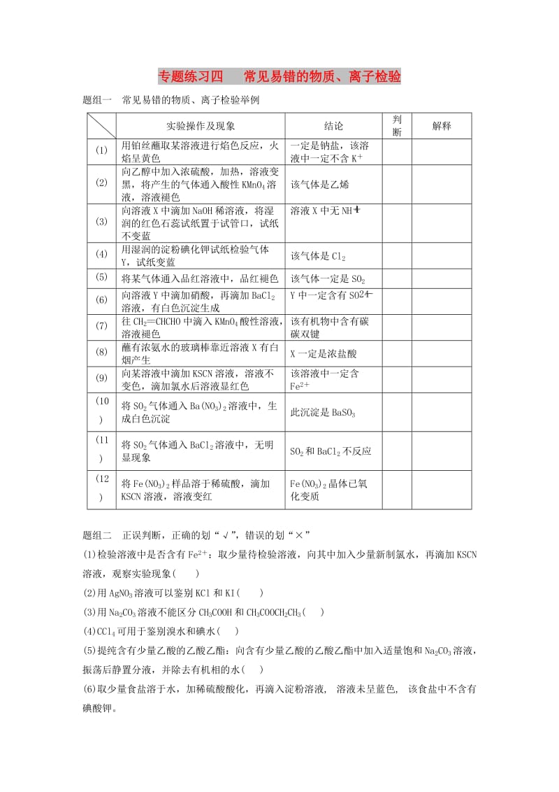 江苏省赣榆县高考化学三轮冲刺 专练四 常见易错的物质练习新人教版.doc_第1页