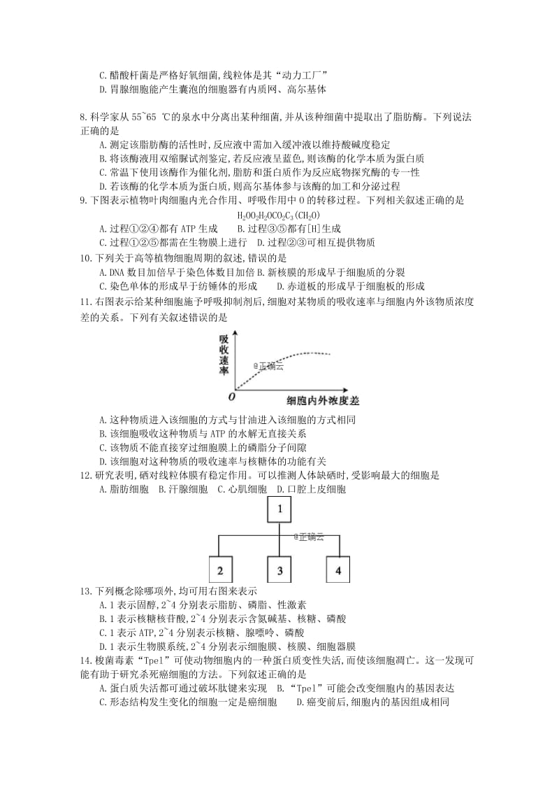 江苏省2018-2019学年高一生物模拟盐调考试题.doc_第2页