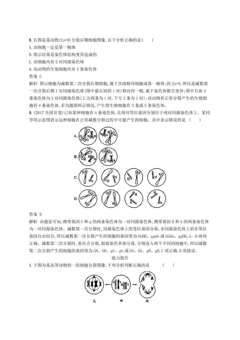 广西2020版高考生物一轮复习 考点规范练12 减数分裂和受精作用（含解析）新人教版.docx_第3页