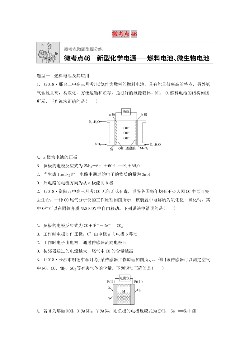 （鲁京津琼专用）2020年高考化学一轮复习 第六章 微考点46 练习.docx_第1页