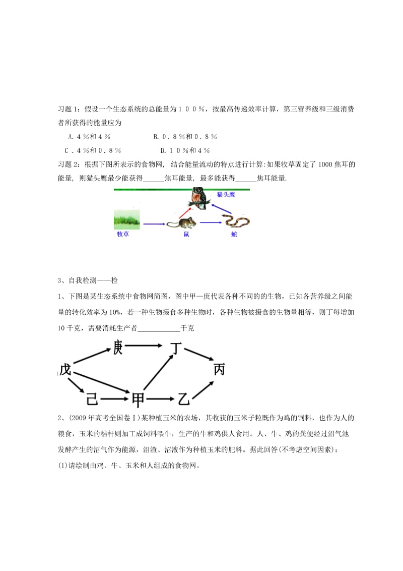 江西省吉安县高中生物 第五章 生态系统及其稳定性 5.2 生态系统的能量流动（2）导学案新人教版必修3.doc_第2页