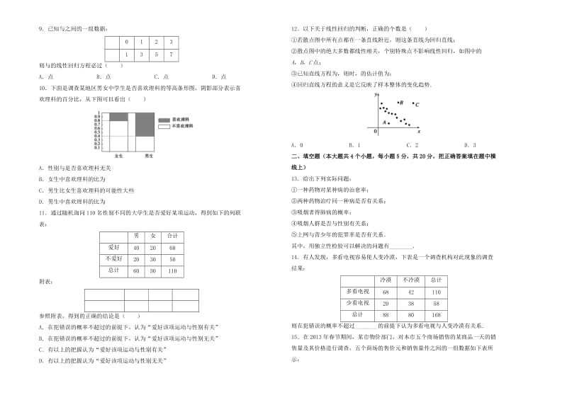 2019高中数学 第一章 统计案例单元测试（一）新人教A版选修1 -2.doc_第2页