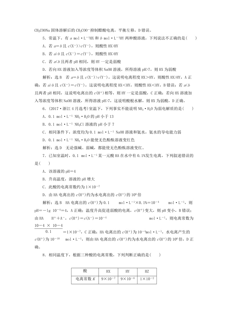 （新课改省份专版）2020高考化学一轮复习 跟踪检测（三十八）点点突破 弱电解质的电离平衡.doc_第2页