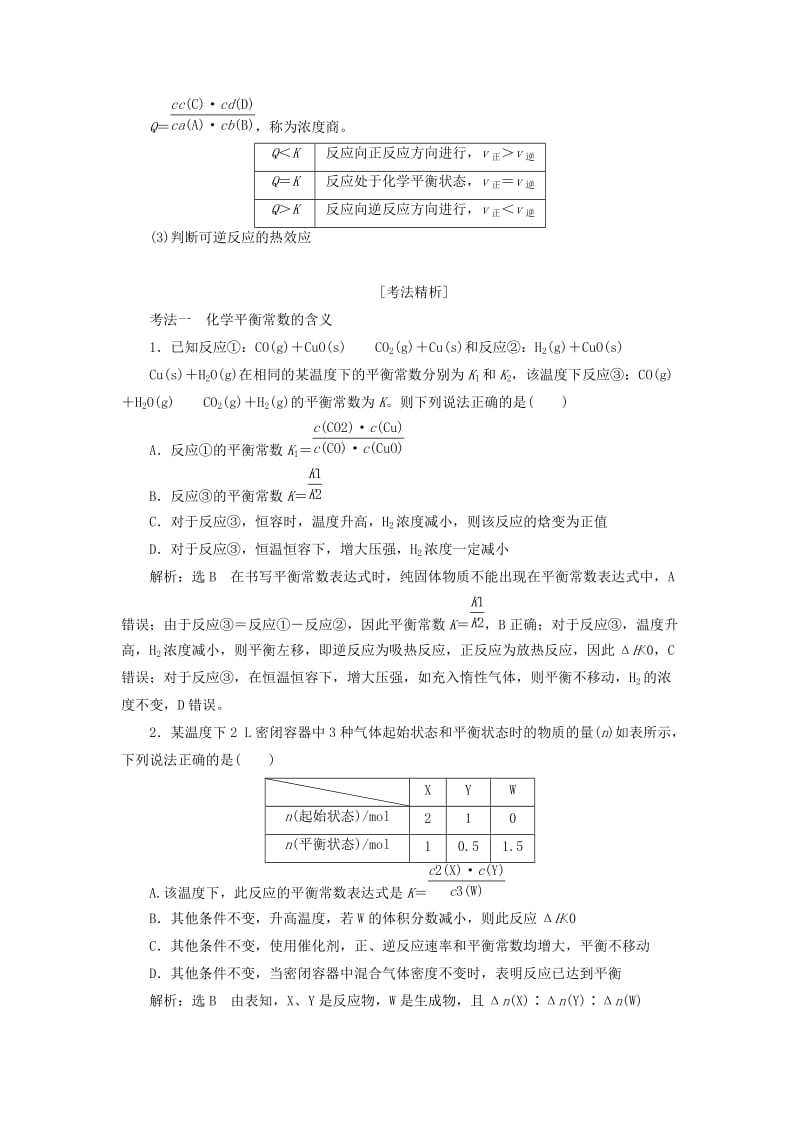 通用版2020高考化学一轮复习第七章化学反应速率与化学平衡7.4突破1个高考难点化学平衡常数及其计算学案含解析.doc_第2页