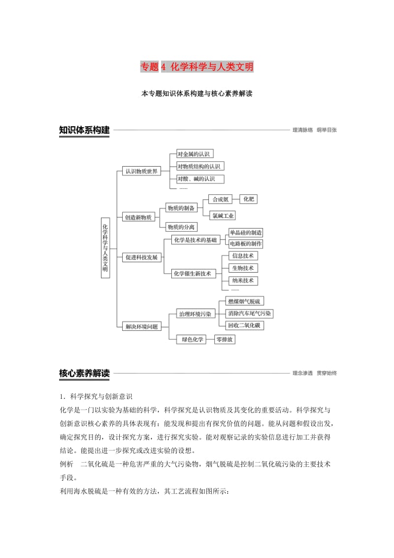 （浙江专用）2018-2019版高中化学 专题4 化学科学与人类文明本专题知识体系构建与核心素养解读学案 苏教版必修2.doc_第1页