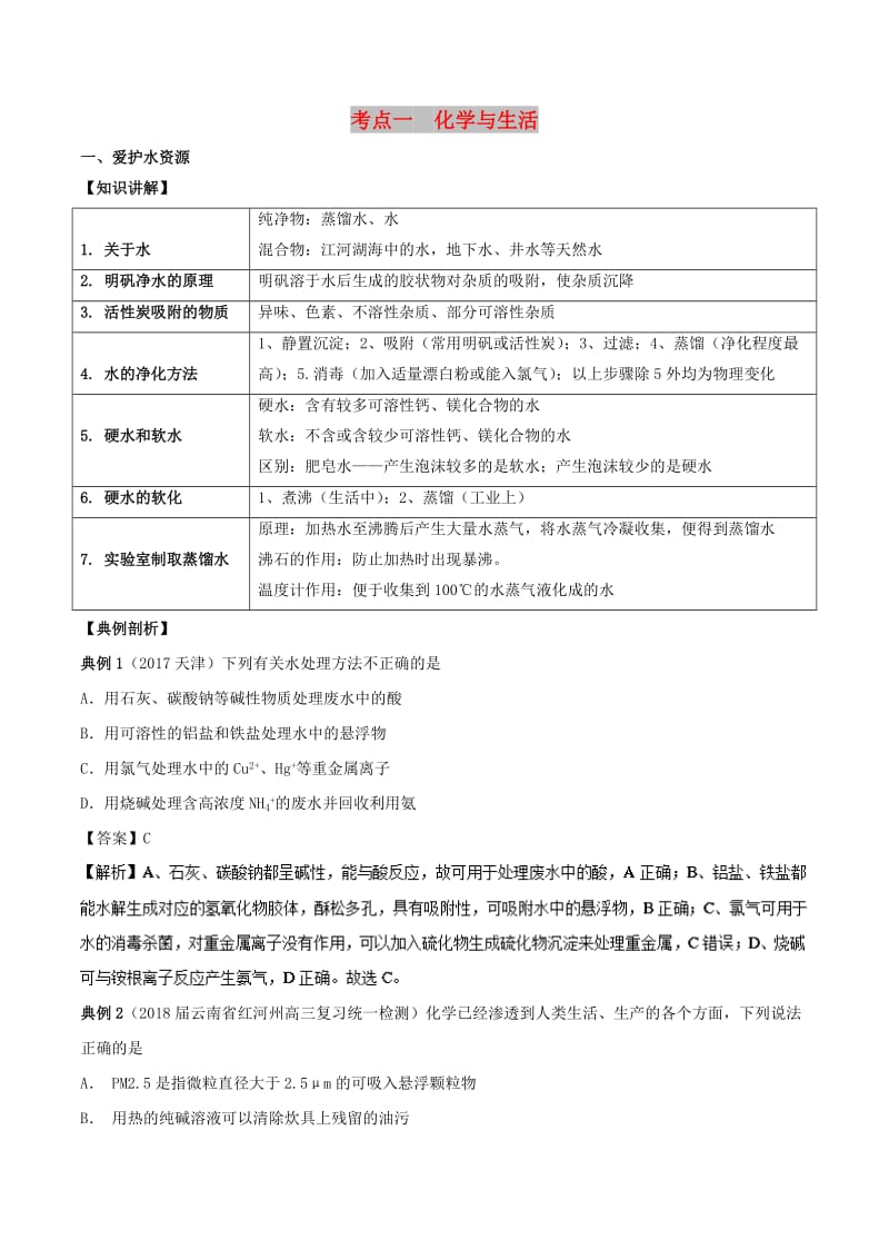 2019高考化学 考点必练 专题01 化学与生活知识点讲解.doc_第1页