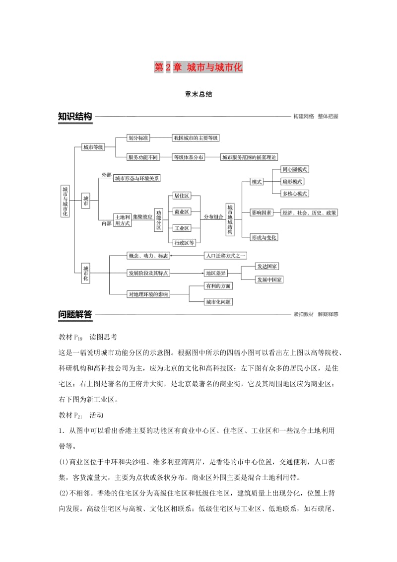 2018-2019版高中地理 第2章 城市与城市化章末总结学案 新人教版必修2.docx_第1页