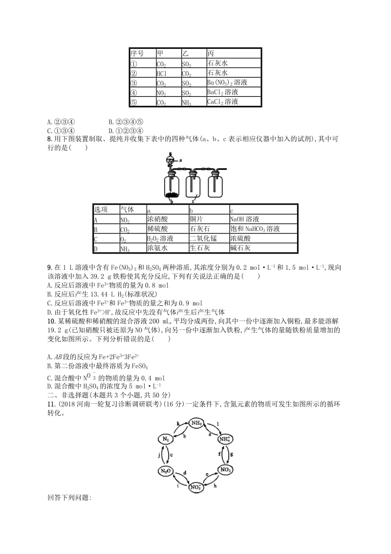 广西2019年高考化学一轮复习 考点规范练13 氮及其化合物 新人教版.docx_第2页