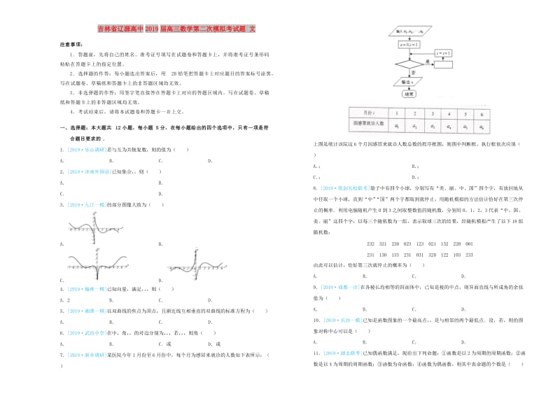 吉林省辽源高中2019届高三数学第二次模拟考试题 文.doc_第1页