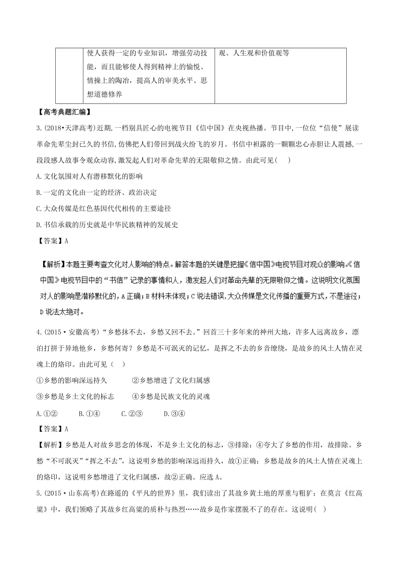 2019年高考政治题典 专题22 文化对人的影响（含解析）.doc_第3页