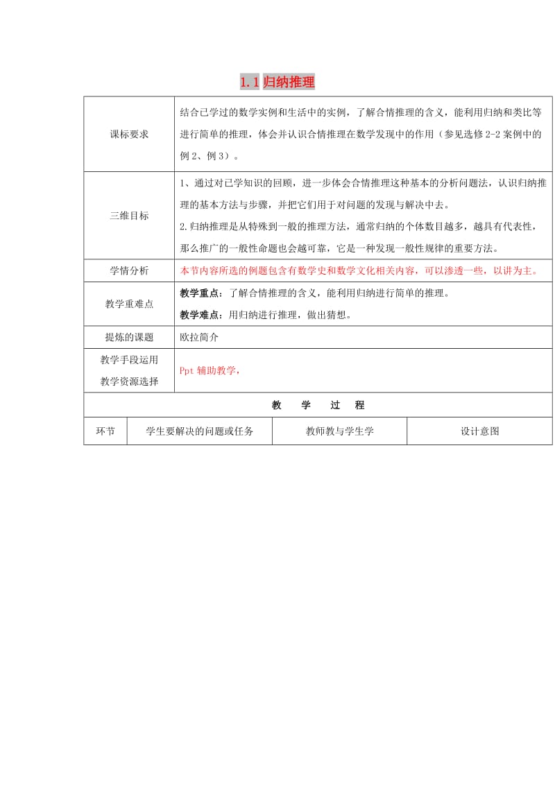 陕西省石泉县高中数学 第一章 计数原理 1.1 归纳与类比 归纳推理教案 北师大版选修2-3.doc_第1页