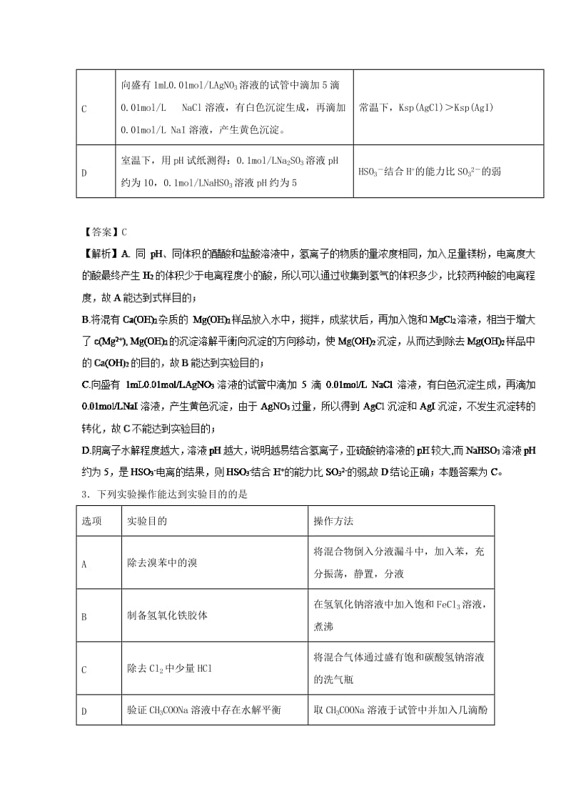 2019年高考化学 实验全突破 专题14 一组实验的评价练习.doc_第2页