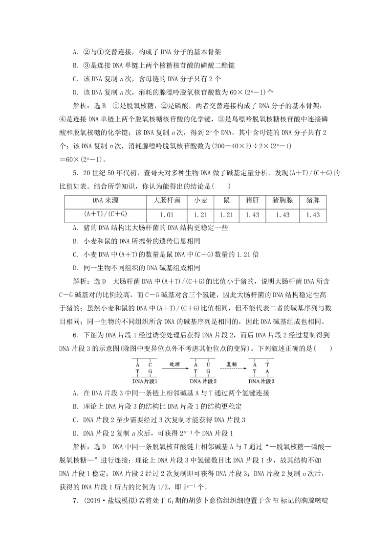 （通用版）2020版高考生物一轮复习 课下达标检测（二十）DNA分子的结构、复制与基因的本质（含解析）.doc_第2页