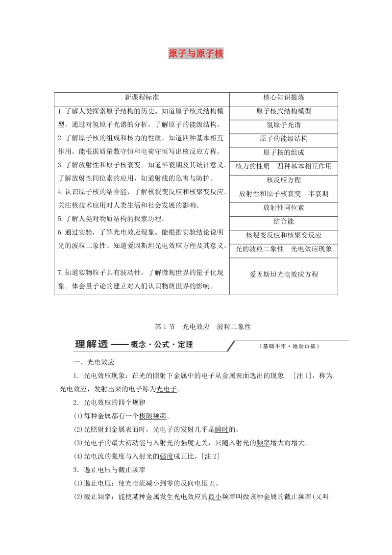 （新课改省份专用）2020版高考物理一轮复习 第十五章 第1节 光电效应 波粒二象性学案（含解析）.doc_第1页