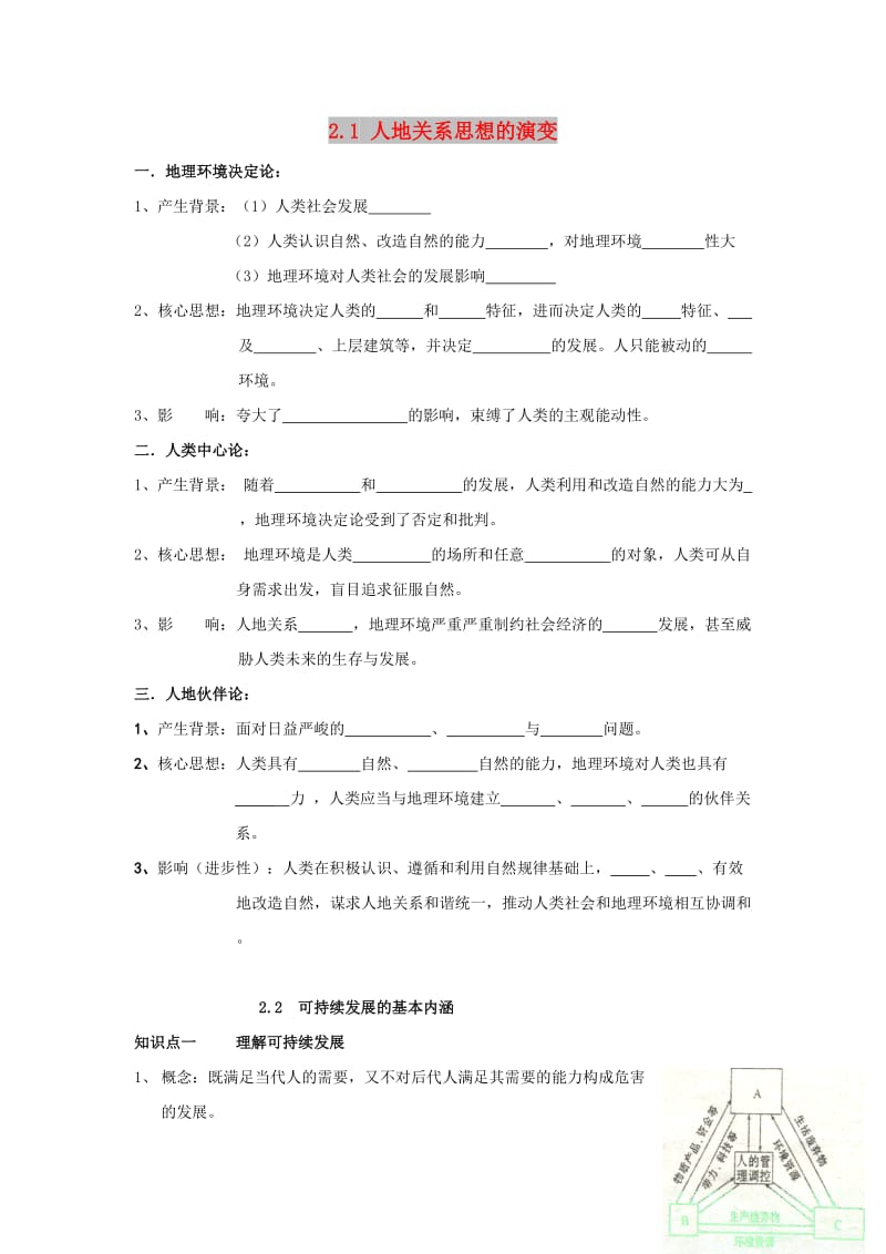 江苏省赣榆县高中地理 第二章 走可持续发展之路 2.1 人地关系思想的演变学案鲁教版必修3.doc_第1页