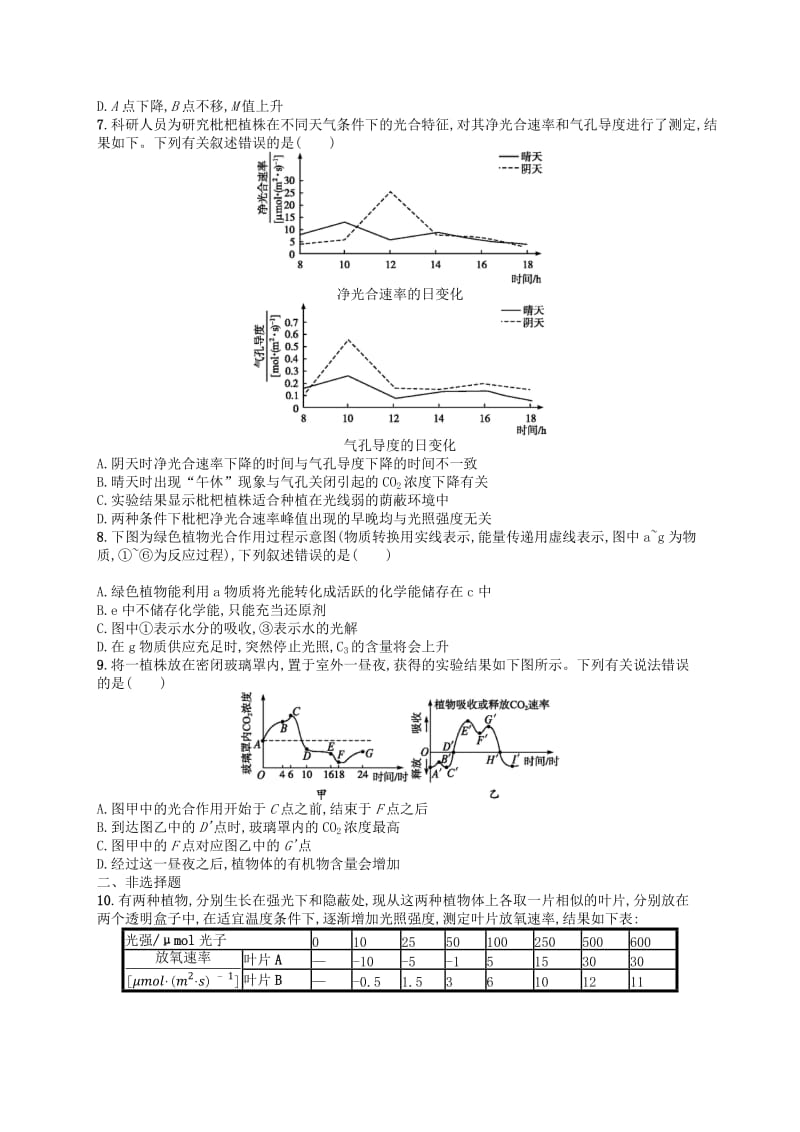 新课标广西2019高考生物二轮复习专题二植物生理学专题突破练5光合作用和细胞呼吸.doc_第2页