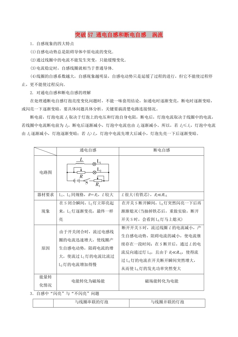 2019高考物理一輪復習 微專題系列之熱點專題突破 專題57 通電自感和斷電自感 渦流學案.doc