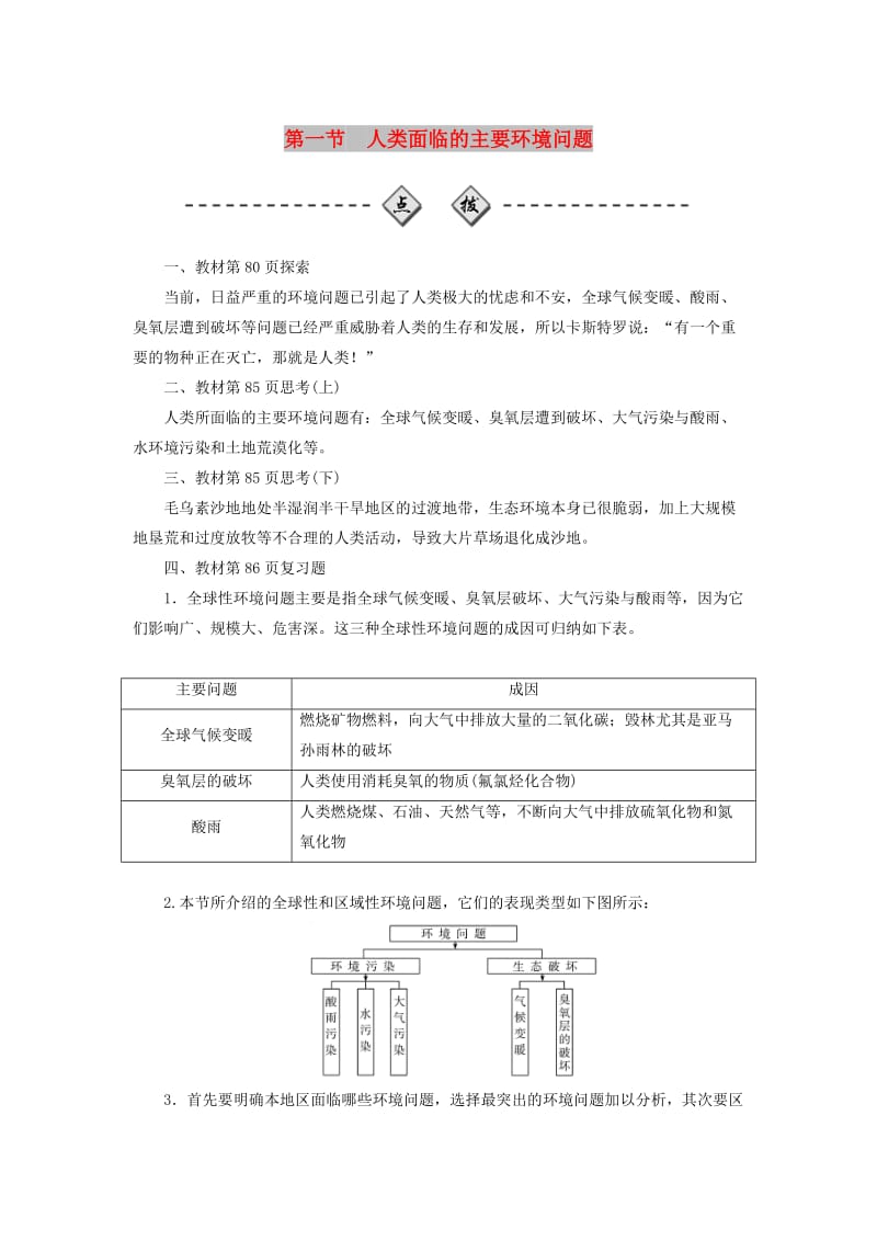 2019春高中地理 第四章 人類與地理環(huán)境的協(xié)調(diào)發(fā)展 第一節(jié) 人類面臨的主要環(huán)境問題學(xué)案 中圖版必修2.doc