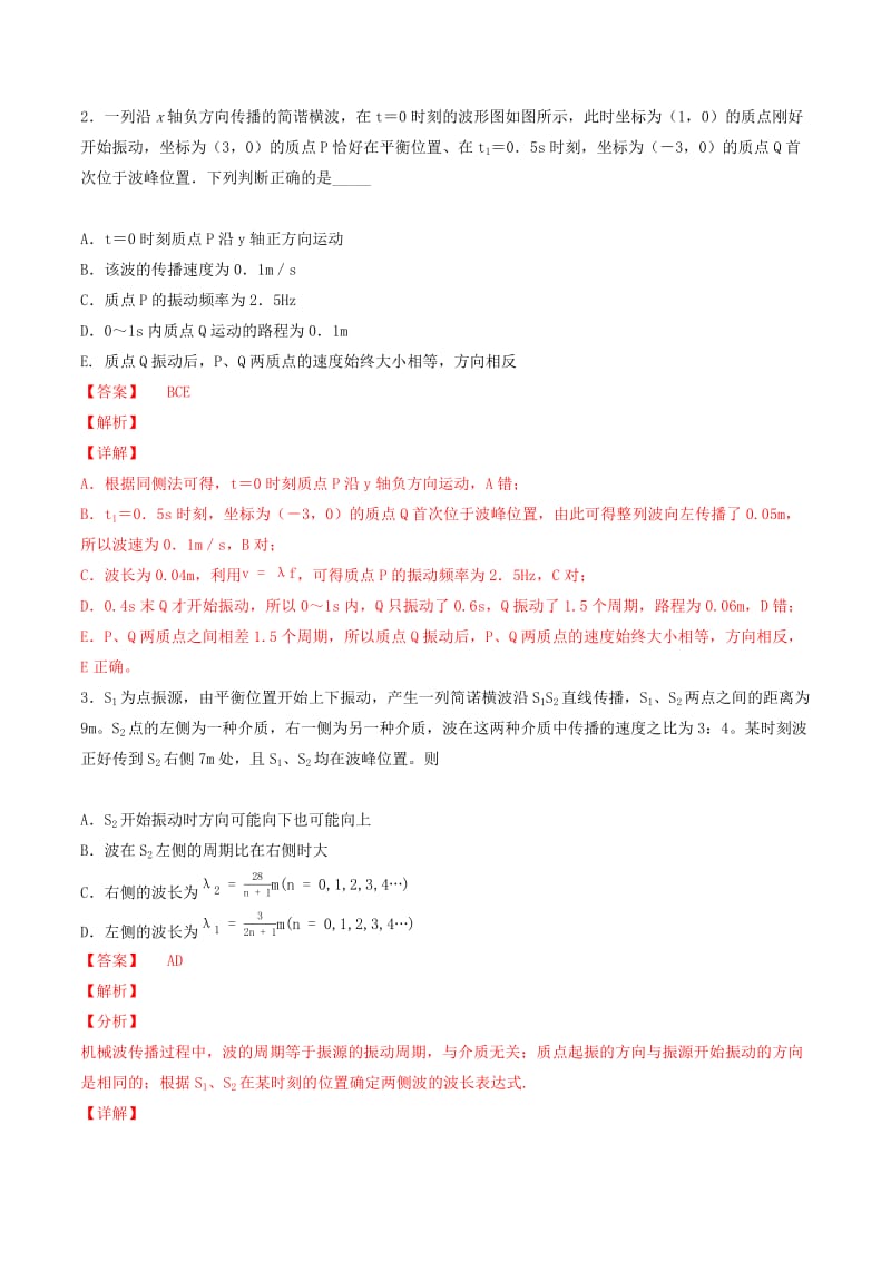 2019年高考物理备考 优生百日闯关系列 专题16 机械振动和机械波（含解析）.docx_第2页