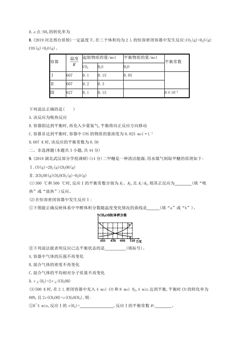 2020版高考化学大一轮复习 课时规范练24 化学反应的方向 化学平衡常数 鲁科版.doc_第3页