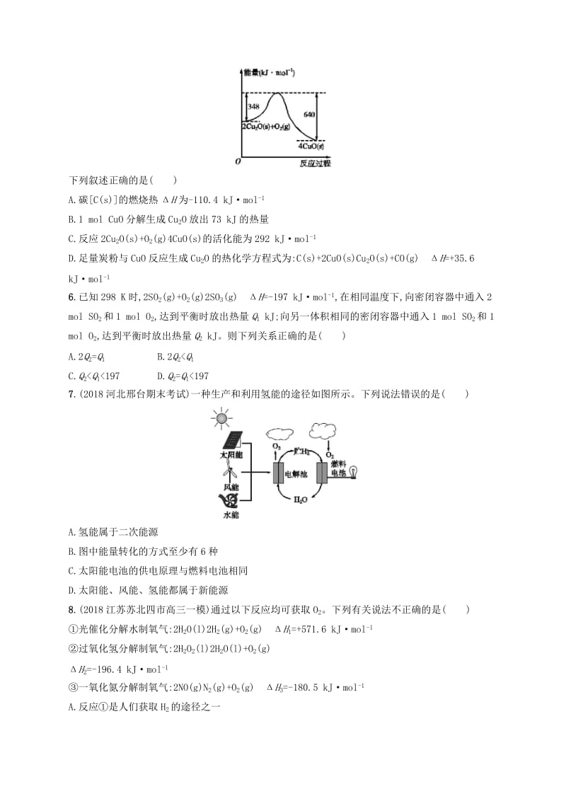 2020版高考化学大一轮复习 课时规范练19 化学反应的热效应 鲁科版.doc_第2页