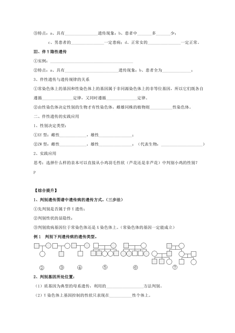 广东省惠州市2019年高考生物总复习 2-3 伴性遗传学案.doc_第2页