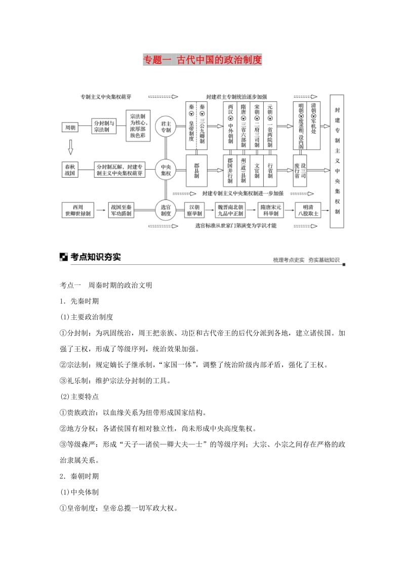 江苏专用2019版高考历史二轮复习板块一古代史部分专题一古代中国的政治制度学案.doc_第1页