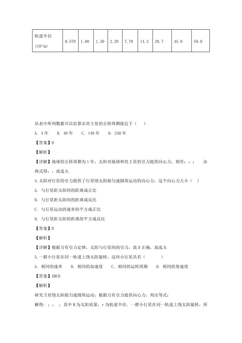 辽宁省大连市高中物理 第六章 万有引力与航天 6.2 太阳与行星间的引力同步测试 新人教版必修2.doc_第2页