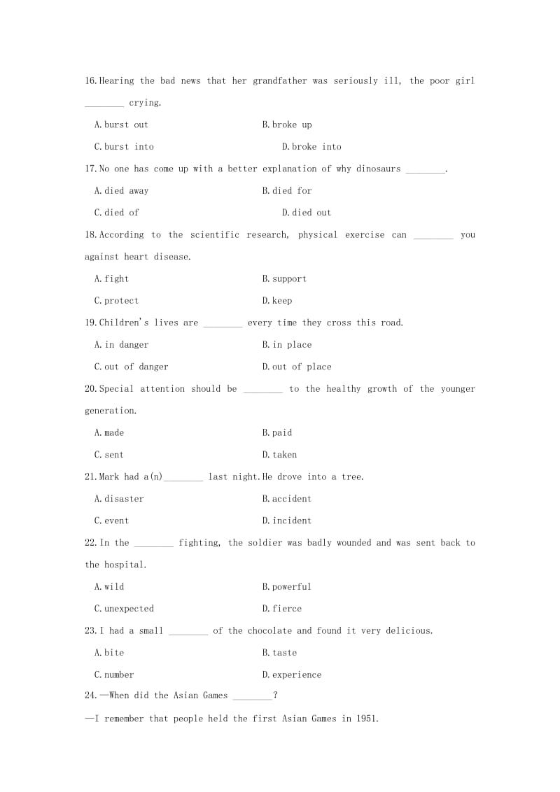 2018-2019学年高一英语 寒假训练09 Unit 4 Wildlife Protection.docx_第2页