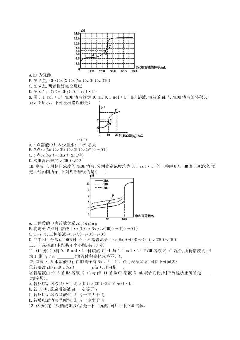 广西2019年高考化学一轮复习 考点规范练23 水的电离和溶液的酸碱性 新人教版.docx_第2页