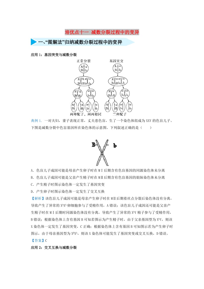 2019届高考生物 专题十一 减数分裂过程中的变异精准培优专练.doc_第1页