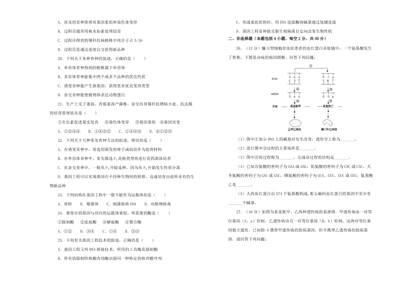 2019高中生物 第五、六单元 基因突变及其他变异、从杂交育种到基因工程单元测试（二）新人教版必修2.doc_第3页