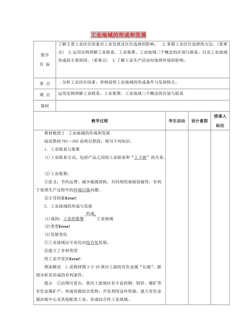 江西省万载县高中地理 第三章 生产活动与地域联系 3.2 工业地域形成与发展教案 中图版必修2.doc_第1页