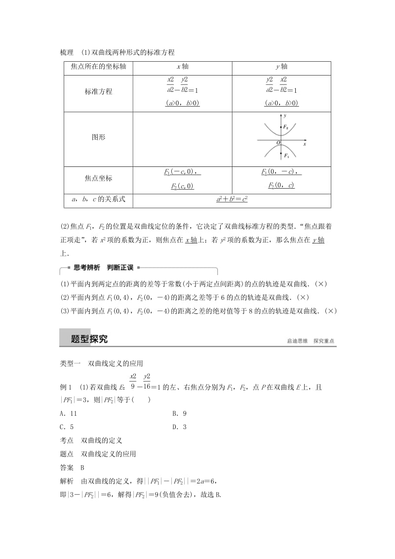 （浙江专版）2018-2019高中数学 第二章 圆锥曲线与方程 2.3.1 双曲线及其标准方程学案 新人教A版选修2-1.doc_第2页