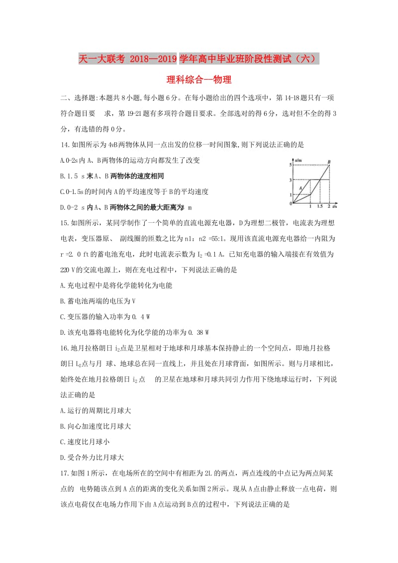 河南省天一大联考2019届高三物理阶段性测试试题（六）.doc_第1页