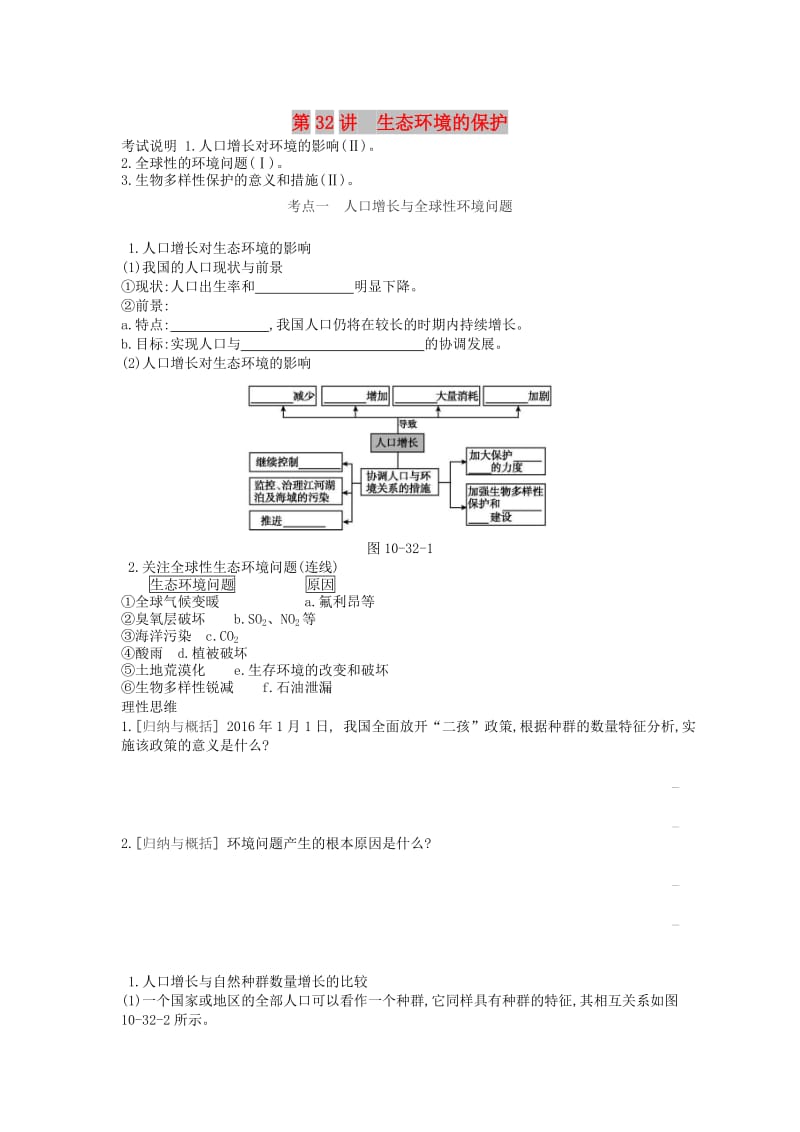 2019版高考生物一輪復(fù)習(xí) 第10單元 生態(tài)系統(tǒng)與生態(tài)環(huán)境的保護(hù) 第32講 生態(tài)環(huán)境的保護(hù)學(xué)案 蘇教版.doc