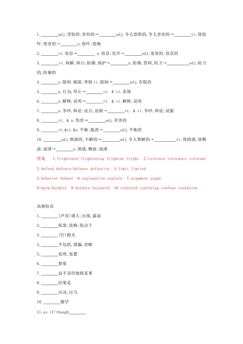 2020版高考英语大一轮复习 Unit 2 Growing pains词汇积累 牛津译林版必修1.doc_第2页