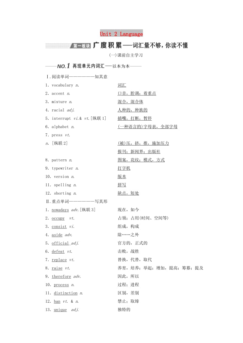 （全国通用）2020高考英语一轮复习 Unit 2 Language讲义（含解析）牛津译林版必修3.doc_第1页