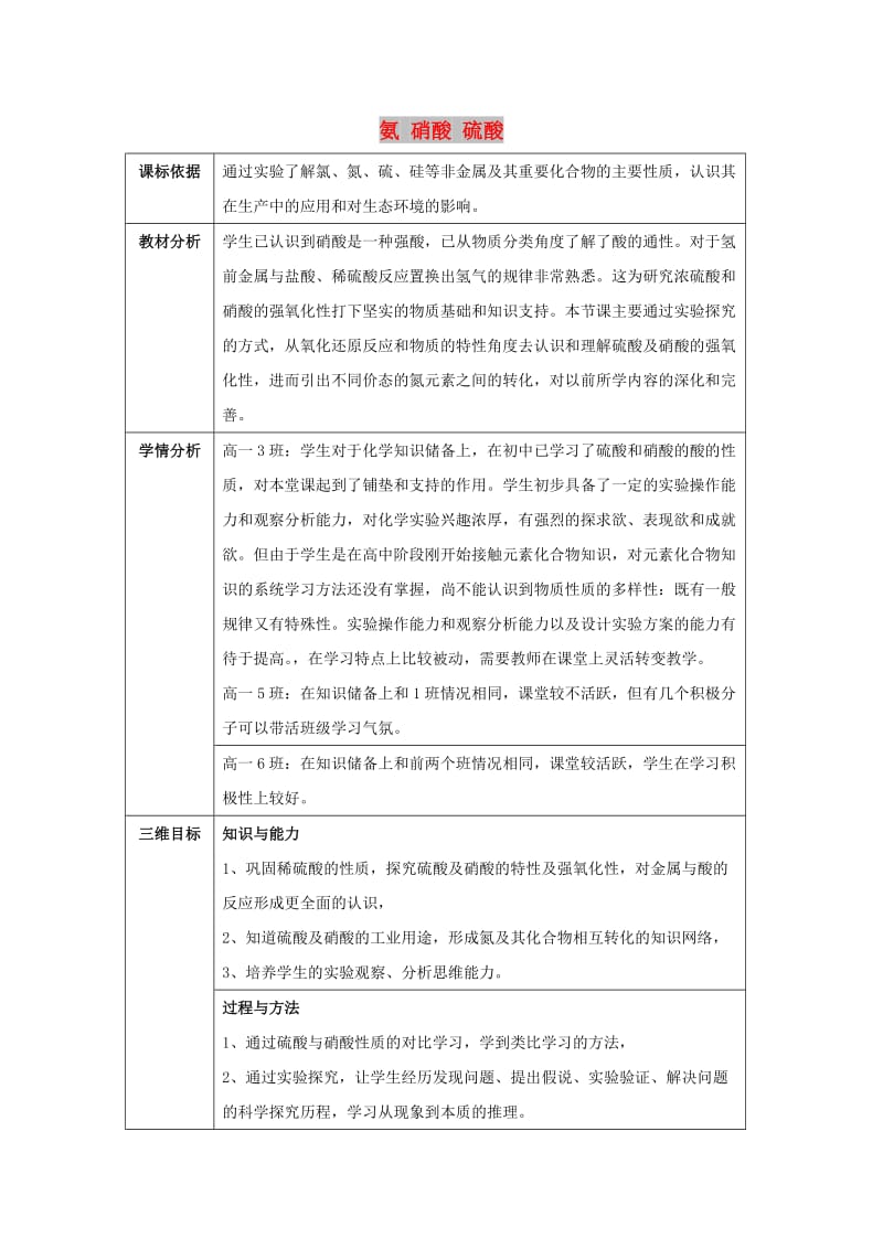 陕西省石泉县高中化学 第四章 非金属及其化合物 4.4 氨 硝酸 硫酸（第2课时）教案 新人教版必修1.doc_第1页